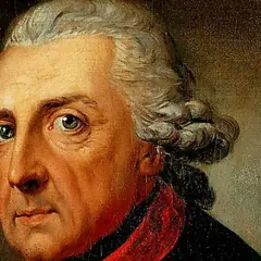 A striking portrait of Frederick the Great, his piercing gaze and powdered wig hinting at his regal presence.