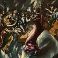 Angels play music in the heavens, a scene that captures the spiritual el greco meaning.
