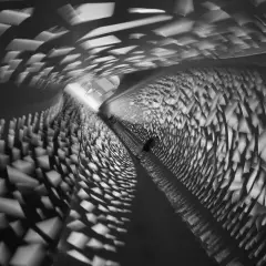 Abstract tunnel with light patterns. This is photography in art, capturing motion and form in a dynamic, dreamlike way.