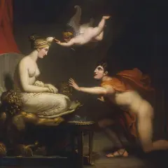 Pygmalion, captivated by his creation, reaches for Galatea as Cupid blesses their union.