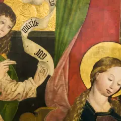 An angel delivers a message to the Virgin Mary in this detail from one of famous paintings of the Virgin Mary.