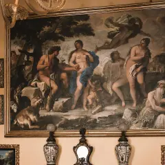 Renaissance artists used new techniques like chiaroscuro to create depth in this mythological scene with figures and a goat.