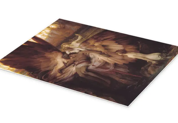 The lament for Icarus: a fallen youth is cradled by winged figures, his dreams of flight tragically ended.