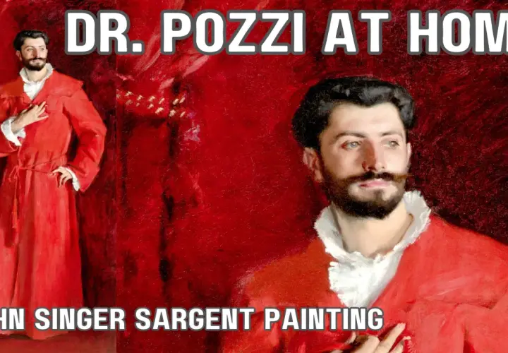 John Singer Sargent's painting "Dr. Pozzi at Home" features a man in a striking red robe, his hand resting on his chest, exuding confidence.