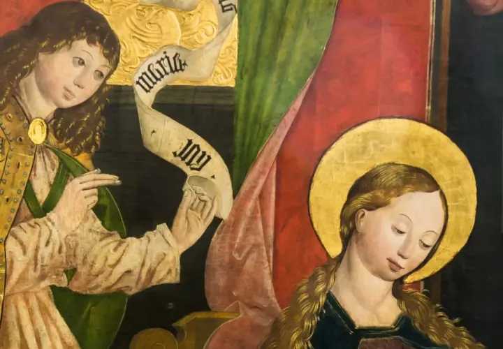 An angel delivers a message to the Virgin Mary in this detail from one of famous paintings of the Virgin Mary.