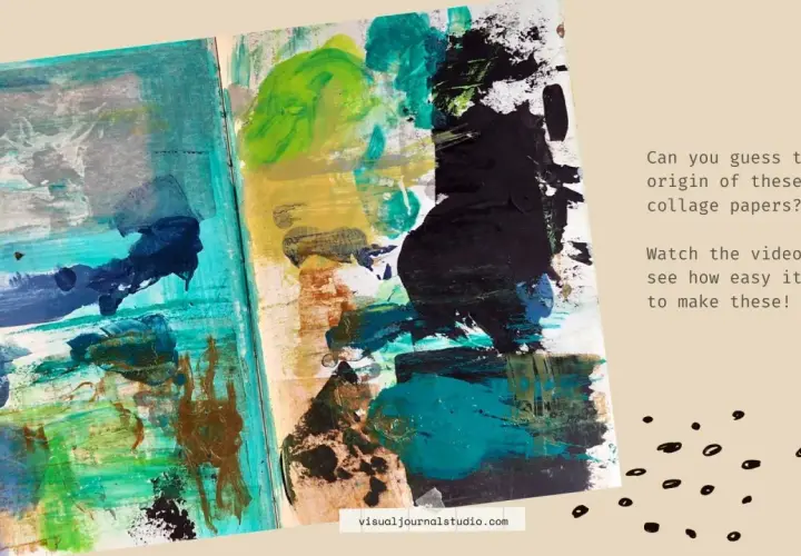 Vibrant paper collage art with bold strokes of blue, green, and black. Discover how easy it is to create these unique collage papers!