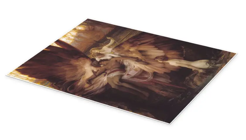 The lament for Icarus: a fallen youth is cradled by winged figures, his dreams of flight tragically ended.