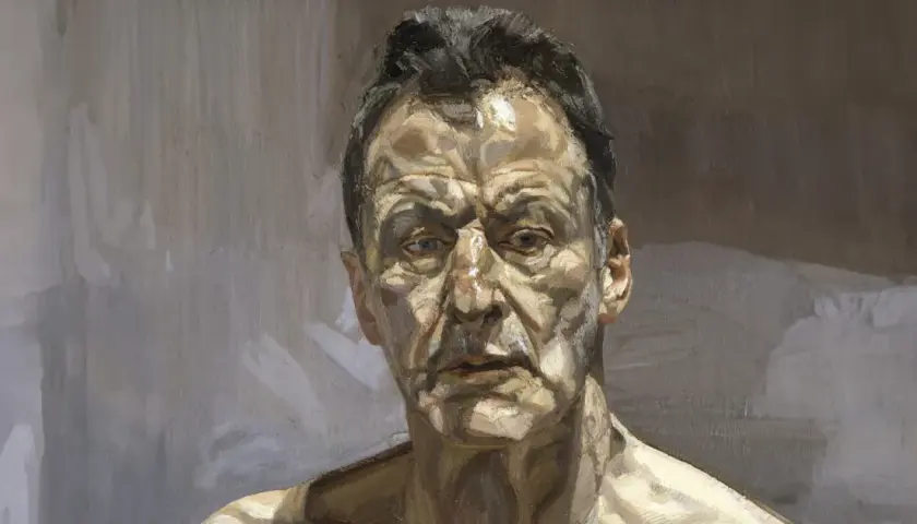 A striking portrait of Sigmund Freud, his face rendered with bold brushstrokes and dramatic chiaroscuro, revealing the depth of his psychological insights.