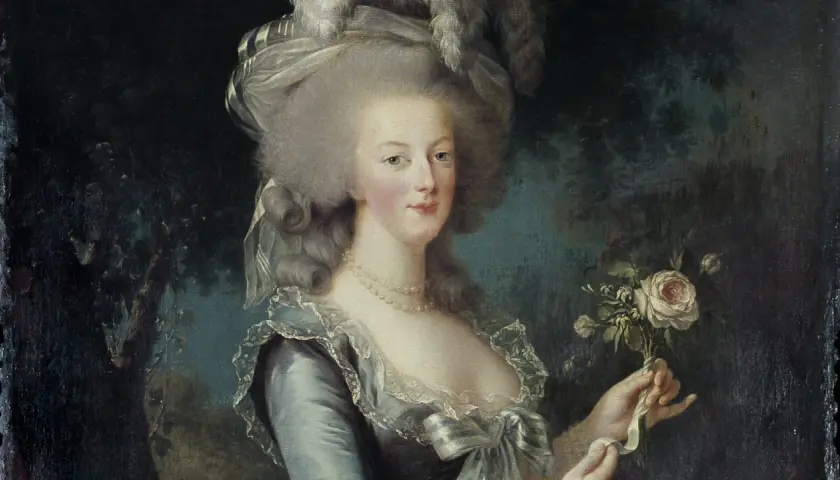 A regal Marie Antoinette, in a stunning blue gown and elaborate hairstyle, holds a bouquet of roses. This iconic portrait captures the essence of the queen, hinting at a grander Marie Antoinette family portrait.