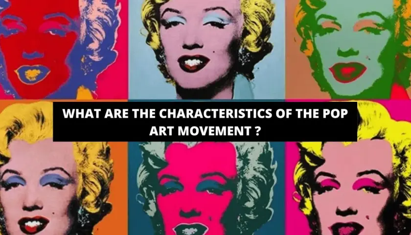 Six colorful, pop art simple portraits of Marilyn Monroe, with text asking about the characteristics of the pop art movement.