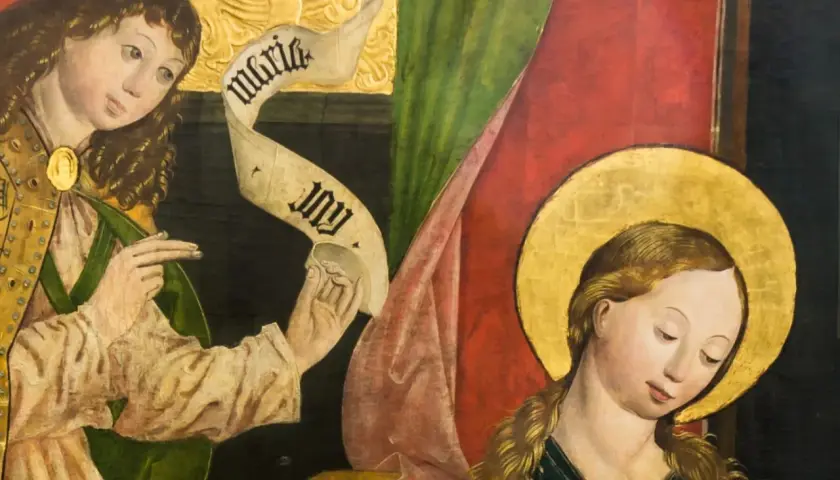 An angel delivers a message to the Virgin Mary in this detail from one of famous paintings of the Virgin Mary.