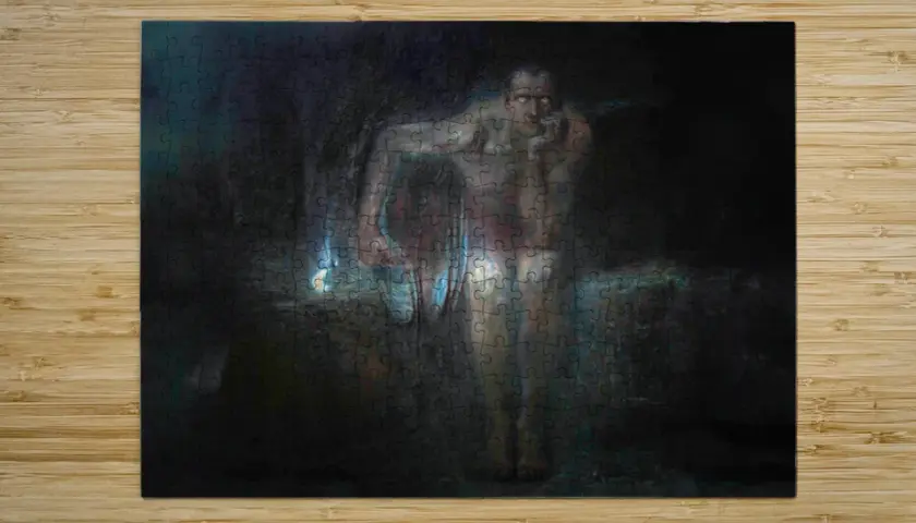 Franz von Stuck's Lucifer, a pale, ethereal figure, emerges from darkness, holding a glowing orb.