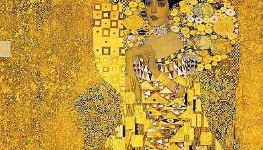 Gustav Klimt's portrait of Adele Bloch-Bauer I, a dazzling gold-leaf masterpiece, captures her regal presence amidst a mosaic of patterns.