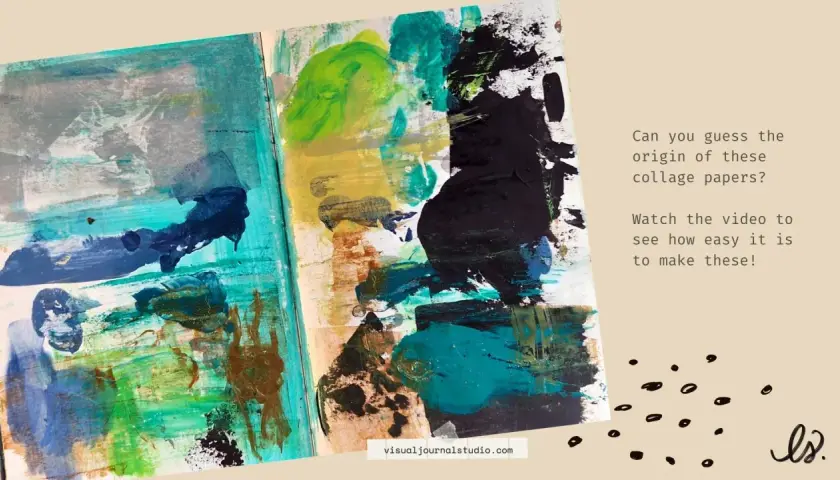 Vibrant paper collage art with bold strokes of blue, green, and black. Discover how easy it is to create these unique collage papers!