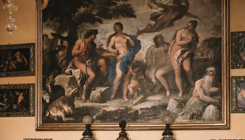 Renaissance artists used new techniques like chiaroscuro to create depth in this mythological scene with figures and a goat.