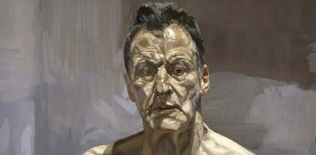 A striking portrait of Sigmund Freud, his face rendered with bold brushstrokes and dramatic chiaroscuro, revealing the depth of his psychological insights.