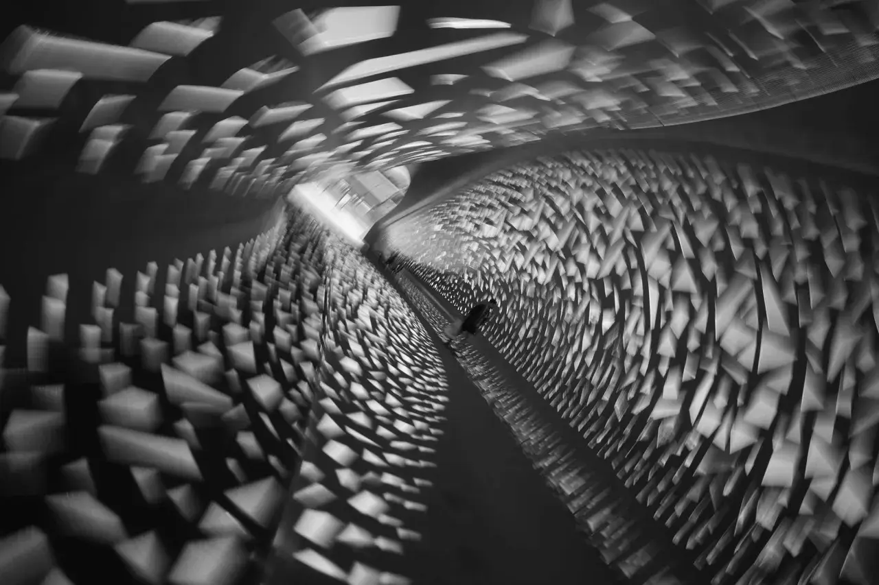 Abstract tunnel with light patterns. This is photography in art, capturing motion and form in a dynamic, dreamlike way.