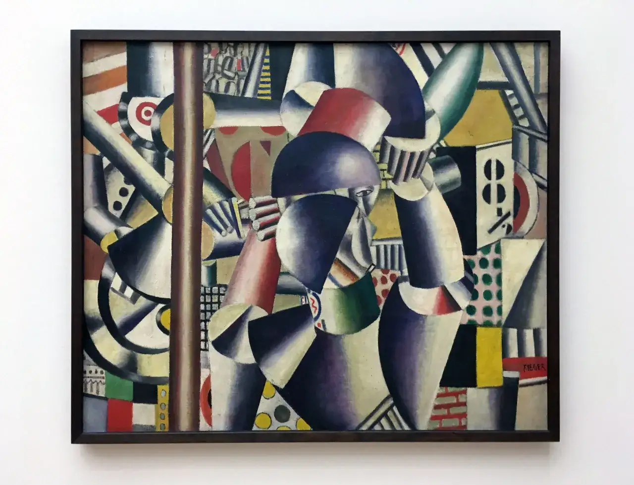 A vibrant, abstract composition featuring geometric shapes and bold colors, characteristic of Fernand Léger paintings.