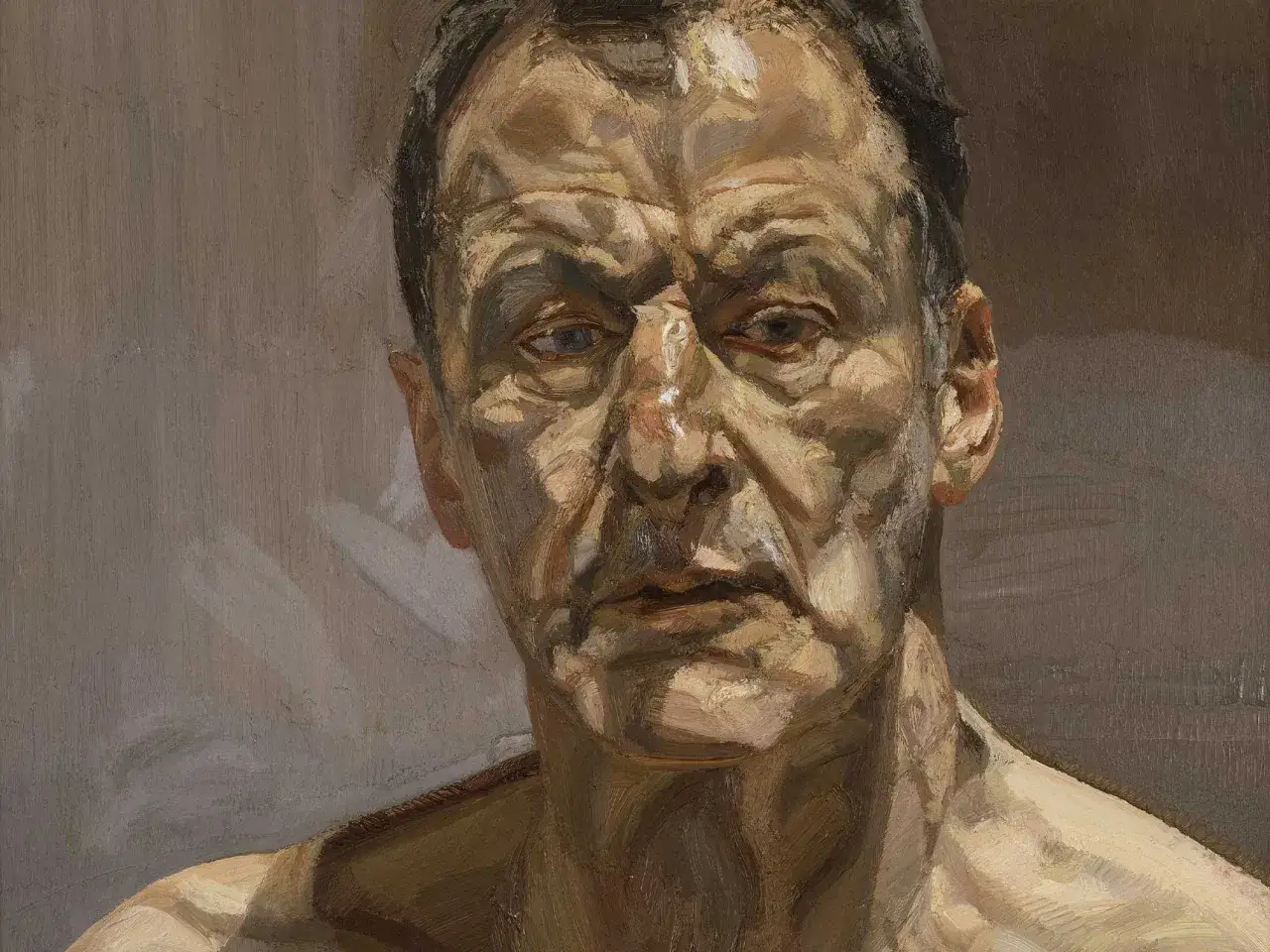 A striking, textured portrait of Sigmund Freud, his face etched with lines of thought and experience.
