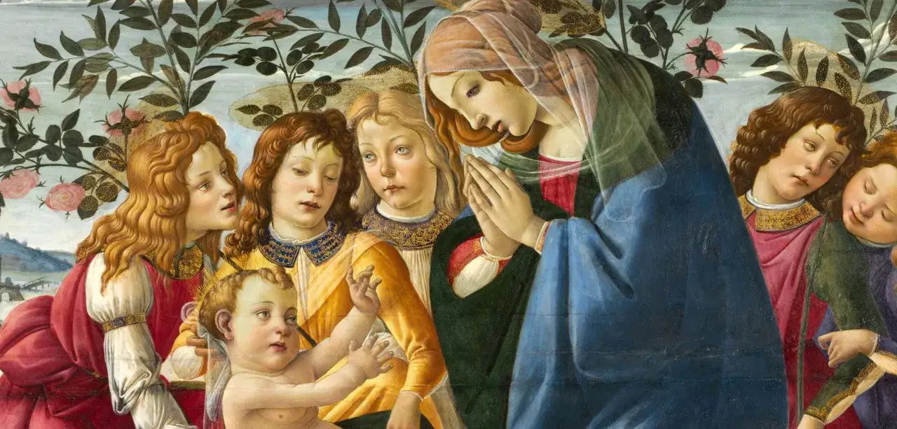 Renaissance artists used new techniques like sfumato and chiaroscuro to create depth and realism, as seen in this painting of the Madonna and Child with angels.
