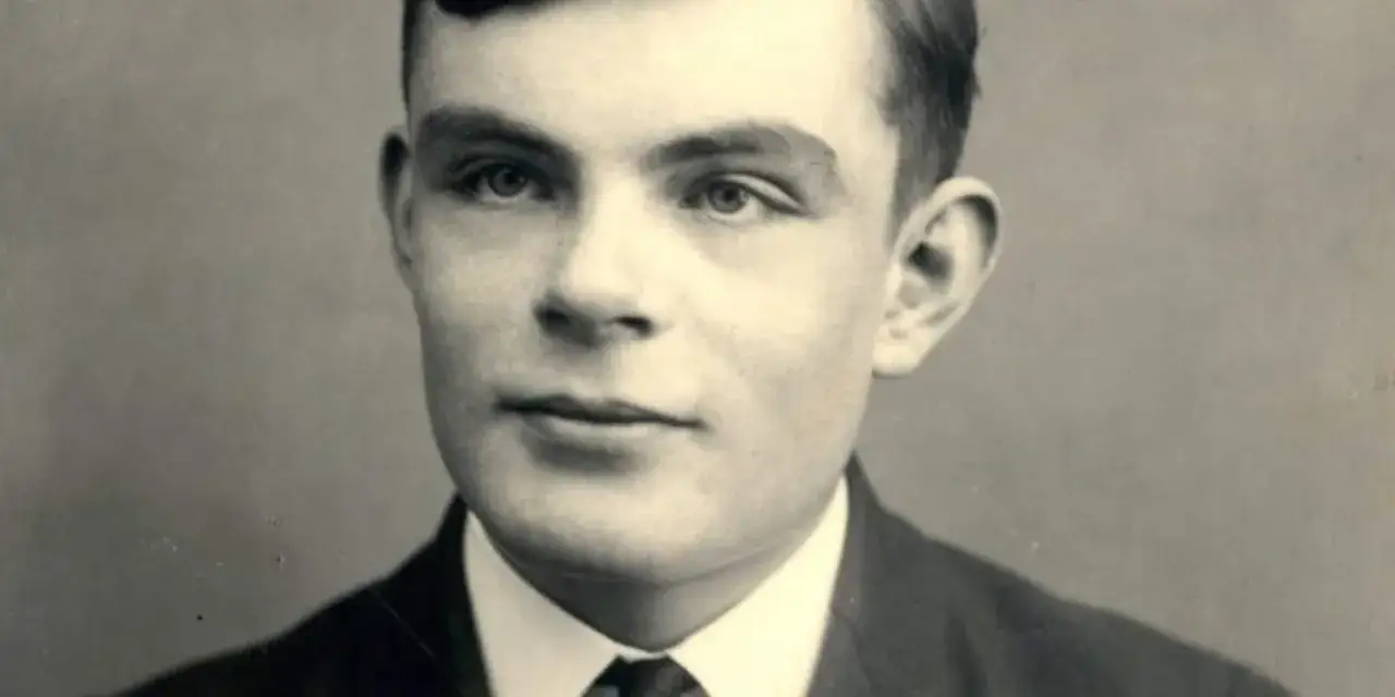 A young Alan Turing portrait, looking thoughtfully into the distance.